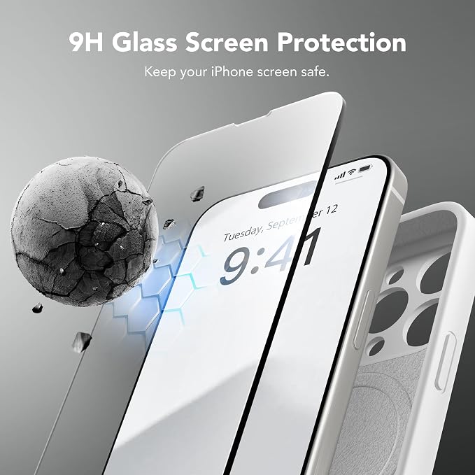 Magnetic for iPhone 14 Pro Max Case, Compatible with MagSafe, [Full Camera Protection][Screen Protector] Silicone Shockproof Protective Phone Case for iPhone 14 Pro Max 6.7", White