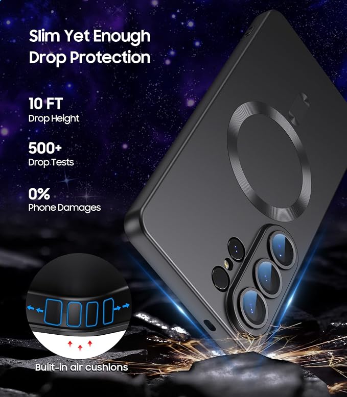 Magnetic for Samsung Galaxy S26 Ultra Case [Compatible with MagSafe][Built-in Camera Lens Protector] Slim Soft Silicone Bumper Shockproof Metallic Luster Phone Case, Black