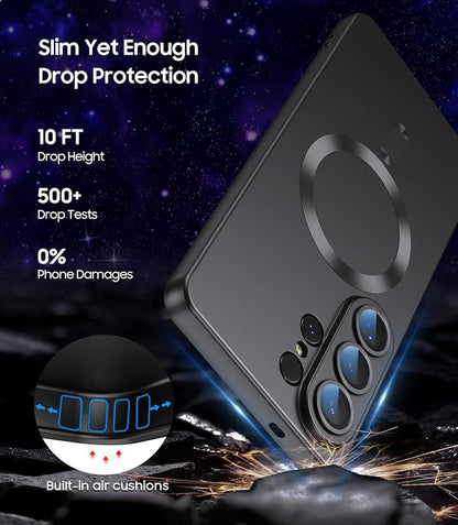 Magnetic for Samsung Galaxy S26 Ultra Case [Compatible with MagSafe][Built-in Camera Lens Protector] Slim Soft Silicone Bumper Shockproof Metallic Luster Phone Case, Black