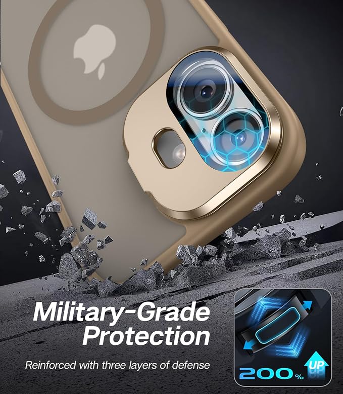 [Upgraded] for iPhone 16 Case with Camera Cover Stand [Fit for MagSafe][9H Camera Lens Protector] Mil-Grade Protection Translucent Matte Silicone Magnetic iPhone 16 Phone Case, Rose Gold