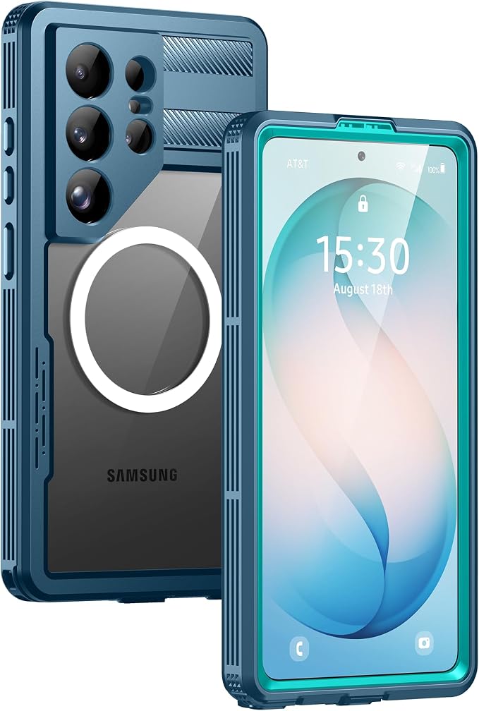 Lanhiem Magnetic for Samsung Galaxy S26 Ultra Case, IP68 Waterproof Dustproof Case, [Compatible with Magsafe] [Built-in Lens & Screen Protector] Full Body Shockproof Rugged Phone Case 6.9 inch, Blue