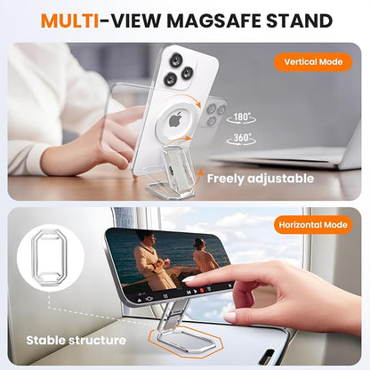 Magnetic Phone Grip & Stand for Desk, Bed & On-the-Go – Compatible with MagSafe – Secure One-Hand Hold, Comfortable Scrolling, Hands-Free Video Calls (Silver)
