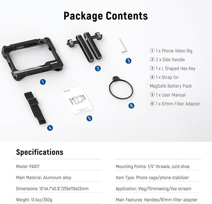 NEEWER Universal Smartphone Video Rig with Handles 67mm Filter Adapter Anti Drop Cold Shoe Compatible with DJI Mic iPhone Samsung Galaxy Android, Phone Cage Stabilizer for Video Recording, PA017