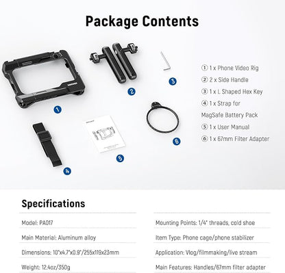 NEEWER Universal Smartphone Video Rig with Handles 67mm Filter Adapter Anti Drop Cold Shoe Compatible with DJI Mic iPhone Samsung Galaxy Android, Phone Cage Stabilizer for Video Recording, PA017