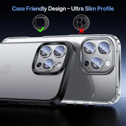 Camera Lens Protector for iPhone 16 Pro Max/iPhone 16 Pro-Single Piece,Ultra Thin Aluminum Alloy Frame,9H Dual-Strength Glass with 99% AR Light Transmittance,Case Friendly,Grey Titanium