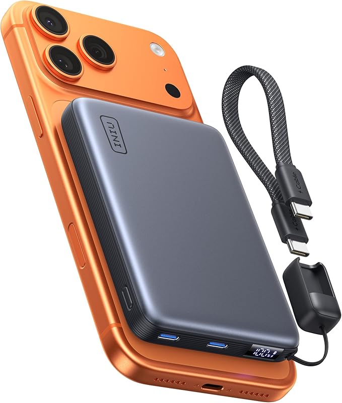 INIU for Magsafe Power Bank, Slimmest Qi2.2 Certified, 25W Magnetic Portable Charger 10000mAh, 45W PD Fast Charging Phone Charger with USB C Cable & LED Display for iPhone 17 16 15 14 13 12 Air Only
