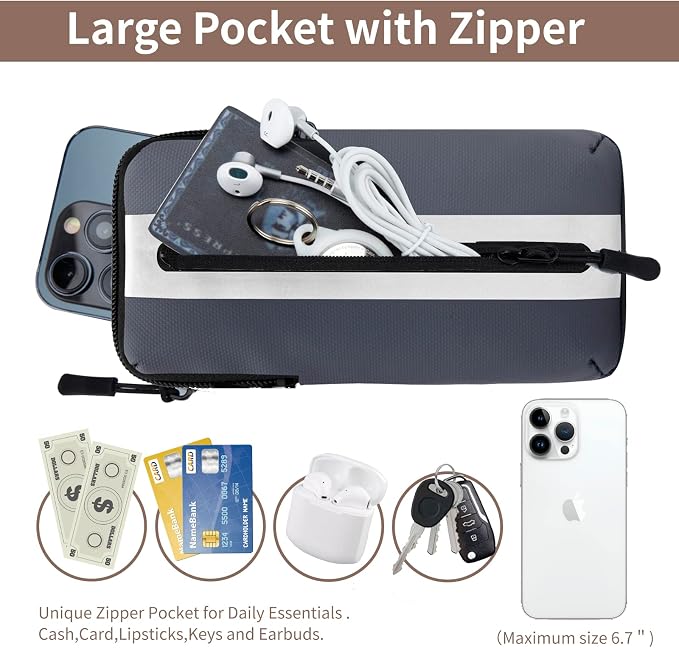 Prime Comfort Running Phone Holder Armband, iPhone Arm Bands for Exercise, Running Arm Bands for Cell Phone, Phone Purse Cell Phone Holder for Walking (Grey)
