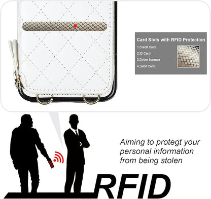 Bocasal Crossbody Wallet Case for iPhone 11 Pro Max, RFID Blocking PU Leather Zipper Handbag Purse Flip Cover, Kickstand Folio Case with Card Slots Holder Wrist Strap Lanyard 6.5 Inch (White)
