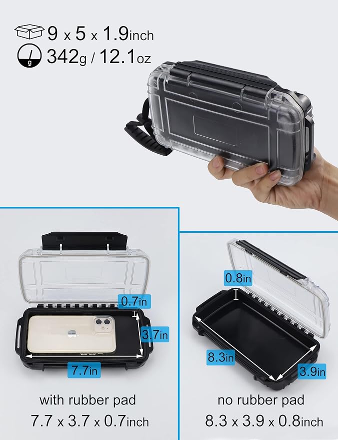 Hlotmeky Waterproof Dry Box for Kayaking, Boat, Phone - Small Container, Watertight Storage Case for Diving (Black)
