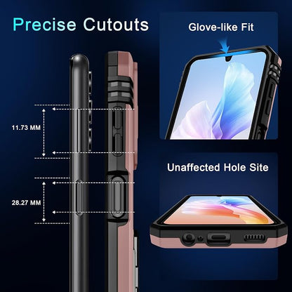 DEERLAMN Case for Samsung Galaxy A15 5G with Slide Camera Cover+Screen Protector (1 Pack), Rotated Ring Kickstand Military Grade Shockproof Protective Cover-Rose Gold