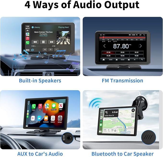 CarPlay Screen for Car, 9'' Wireless CarPlay & Android Auto - Smart Portable Touchscreen with Bluetooth/FM, Mirror Link, Voice Control, GPS Navigation, Plug & Play Car Play Screen, Silver