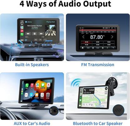 CarPlay Screen for Car, 9'' Wireless CarPlay & Android Auto - Smart Portable Touchscreen with Bluetooth/FM, Mirror Link, Voice Control, GPS Navigation, Plug & Play Car Play Screen, Silver