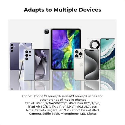 K&F CONCEPT Tablet & Cellphone Tripod Mount Adapter Holder, Adjustable Clamp, Black, Compatible with iPhone 15/14/13/12 Pro Max, iPad Mini/Air/Pro, Surface, Samsung Tab 7.0 Series