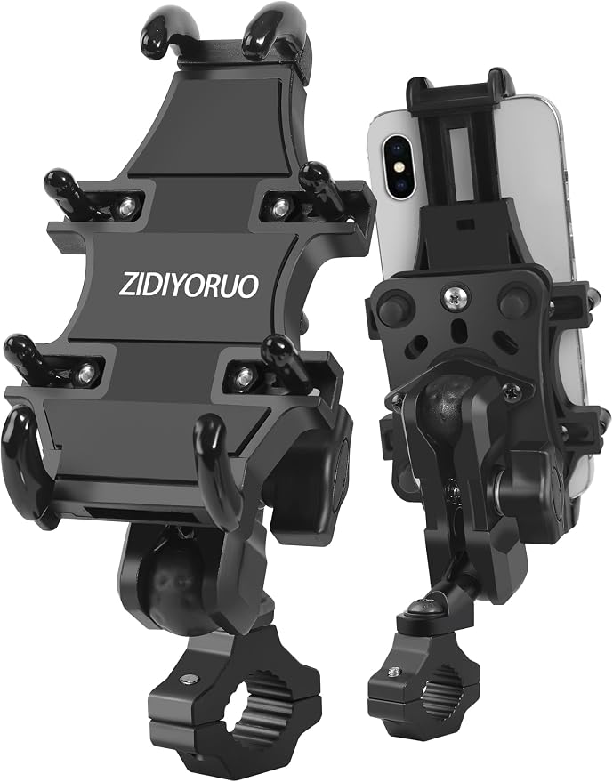 ZIDIYORUO Motorcycle ATV Phone Holder, Aluminum Heavy Duty Phone Mount for Motorcycle Universal 7/8"-9/8" Handlebars, Fit for All iPhone 14 13 12 Pro Max Android Samsung Smart Devices