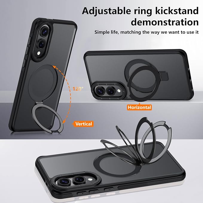 for Samsung Galaxy S25 Edge Case, Magnetic Adjustable Ring Stand [Fit for Magsafe], [Military-Grade Shockproof Protection] Phone Case with Kickstand&Ring Holder (Black)