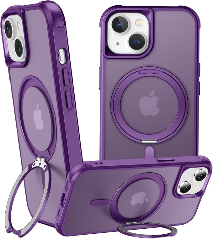 360° Magnetic Swivel Ring for iPhone 13 case, Built-in Metal Stand and Ring Holder, Magsafe Compatible, Military Grade Protection, Shockproof - Purple