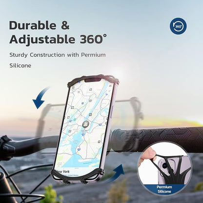 VUP Bike Phone Mount, Universal Bike Cell Phone Holder, 360° Rotatable, Silicone Bicycle Phone Mount Compatible with iPhone 15/14/13/Pro Max/Pro/mini/12/11/Xs/Max/Xr/X/7/8/Plus, 4.0''~6.7'' Cellphones