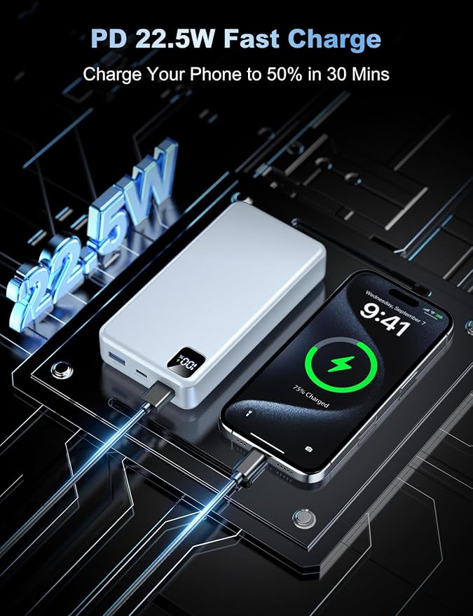 Portable Charger Power Bank, PD 22.5 W Fast Charging Large Capacity Battery Pack, 56800mAh Portable Phone Charger for Travel Camping Essential Compatible with iPhone 17/16/15/14/13 Series, iPad-White