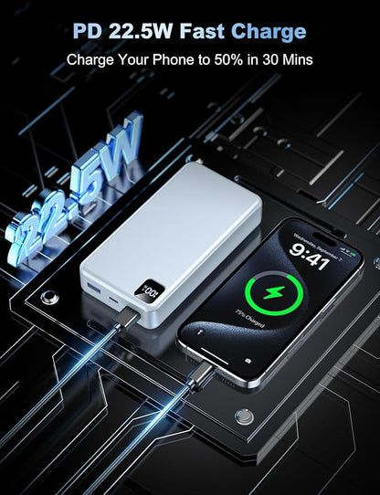 Portable Charger Power Bank, PD 22.5 W Fast Charging Large Capacity Battery Pack, 56800mAh Portable Phone Charger for Travel Camping Essential Compatible with iPhone 17/16/15/14/13 Series, iPad-White