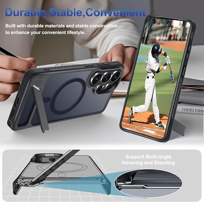 RMOCR for Samsung Galaxy S26 Ultra Case with Screen Protector+Lanyard Wrist Strap,Magnetic Translucent Matte Rugged Slim Phone Cover Built in Invisible Kickstand [Fit for MagSafe],2026 Black