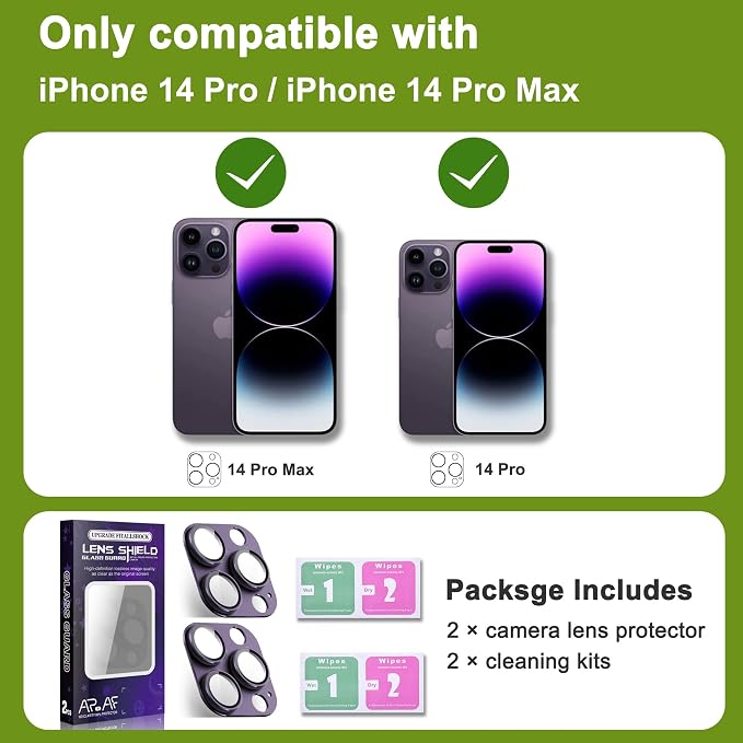 2-Pack Shatterproof Camera Lens Protector for iPhone 14 Pro/14 Pro Max |AR Tempered Glass Strong Adsorption Metal Camera Cover Screen(Dark purple)