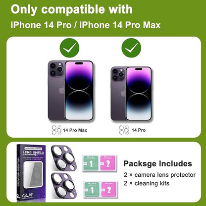 2-Pack Shatterproof Camera Lens Protector for iPhone 14 Pro/14 Pro Max |AR Tempered Glass Strong Adsorption Metal Camera Cover Screen(Dark purple)