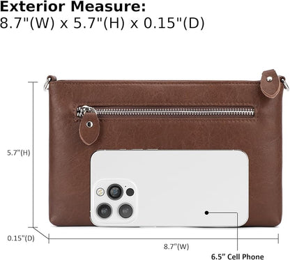 befen Genuine Leather Wristlet Clutch Wallet Purses Small Crossbody Bags for Women with RFID Blocking Card Slots