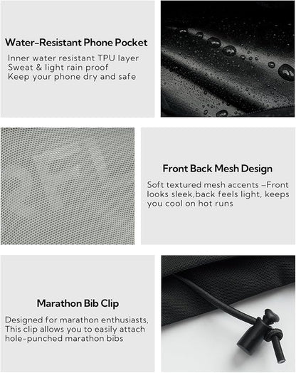WATERFLY Running Belt Fanny Pack: Breathable 3 Pocket Waist Bag for Men Women Workout Exercise Fitness Phone Holder Fits All Phones - Runner Marathon Jogging Race Belt with Bib Clip Gray