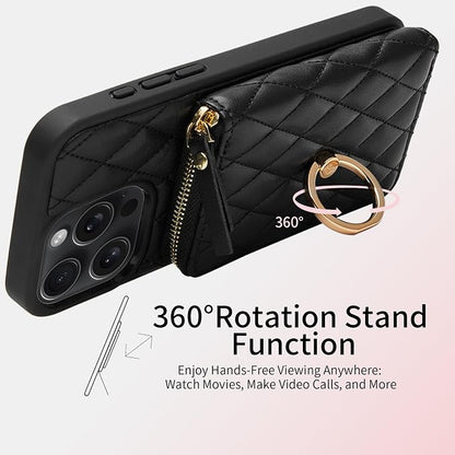 ZVE Compatible with iPhone 14 Pro Max Wallet Case for Women, PU Leather Shockproof Crossbody Phone Case with Card Holder for iPhone 14 Pro Max 6.7 Inch-Black