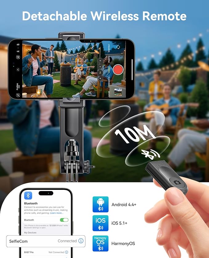 ORICO 69" Phone Tripod, Selfie Stick Tripod for iPhone with Wireless Remote Control, 360° Rotatable Phone Holder for Vlogging, Video Recording, Extendable Stand for Cell Phone Camera GoPro