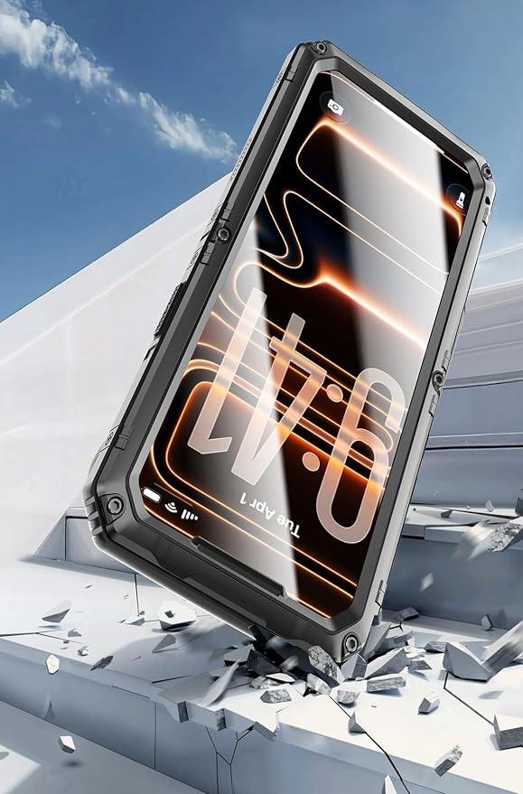 Beasyjoy for iPhone 17 Pro Case Waterproof, Heavy Duty Metal Case with Built-in Screen Protector, Full Body Rugged Military Grade Shockproof Dustproof Cover for Construction Outdoor 6.3", Black