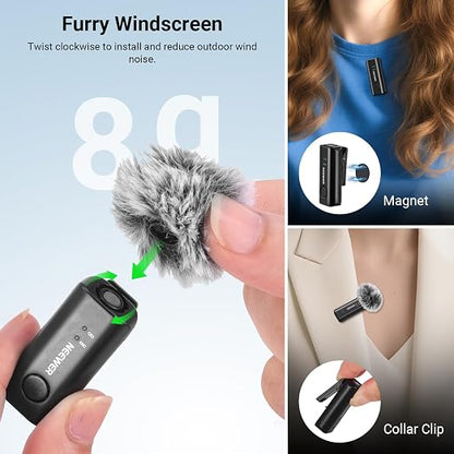 NEEWER KM23C Wireless Lavalier Microphone Compatible with iPhone Android Tablet PC Laptop, Omnidirectional 48K/24Bit 20-20KHZ AI Noise Cancellation Mute 70m Range 32h Total Battery (1x RX + 4X TX)