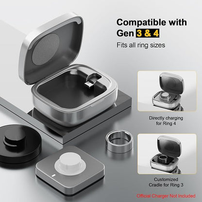 Wireless Charging Case for Oura Ring Gen 4 & 3 Charger, 1000mAh Portable Travel Power Station Fits All-Sized Oura Ring 4 & 3, 30-Day Runtime (Official Charger NOT Included)(Silver)