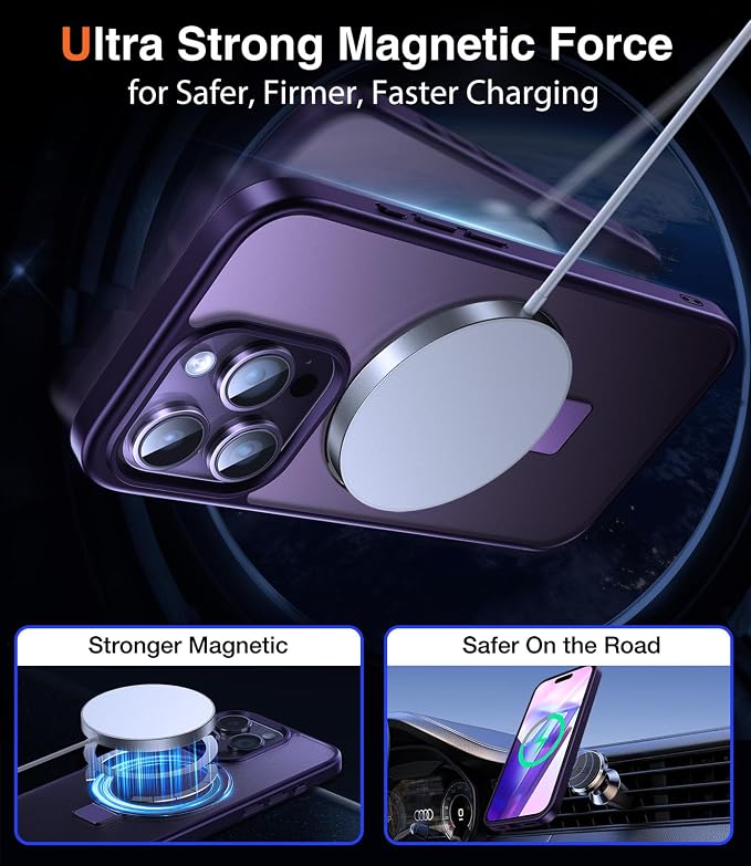 Chicfun 3-in-1 [Magnetic+Kickstand+Ring Holder] for iPhone 15 Pro Max Case Stand Ring Holder Compatible with MagSafe, Military Shockproof Protective Matte iPhone 15 Pro Max Phone Case Kickstand Cover