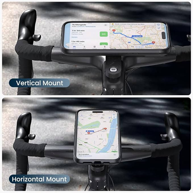 Bike Stem Phone Mount with Dual Lock Buckles – CNC Aluminum Center Holder for iPhone & Android | Quick Install | Anti-Shake Clamp for MTB/Road/Mountain