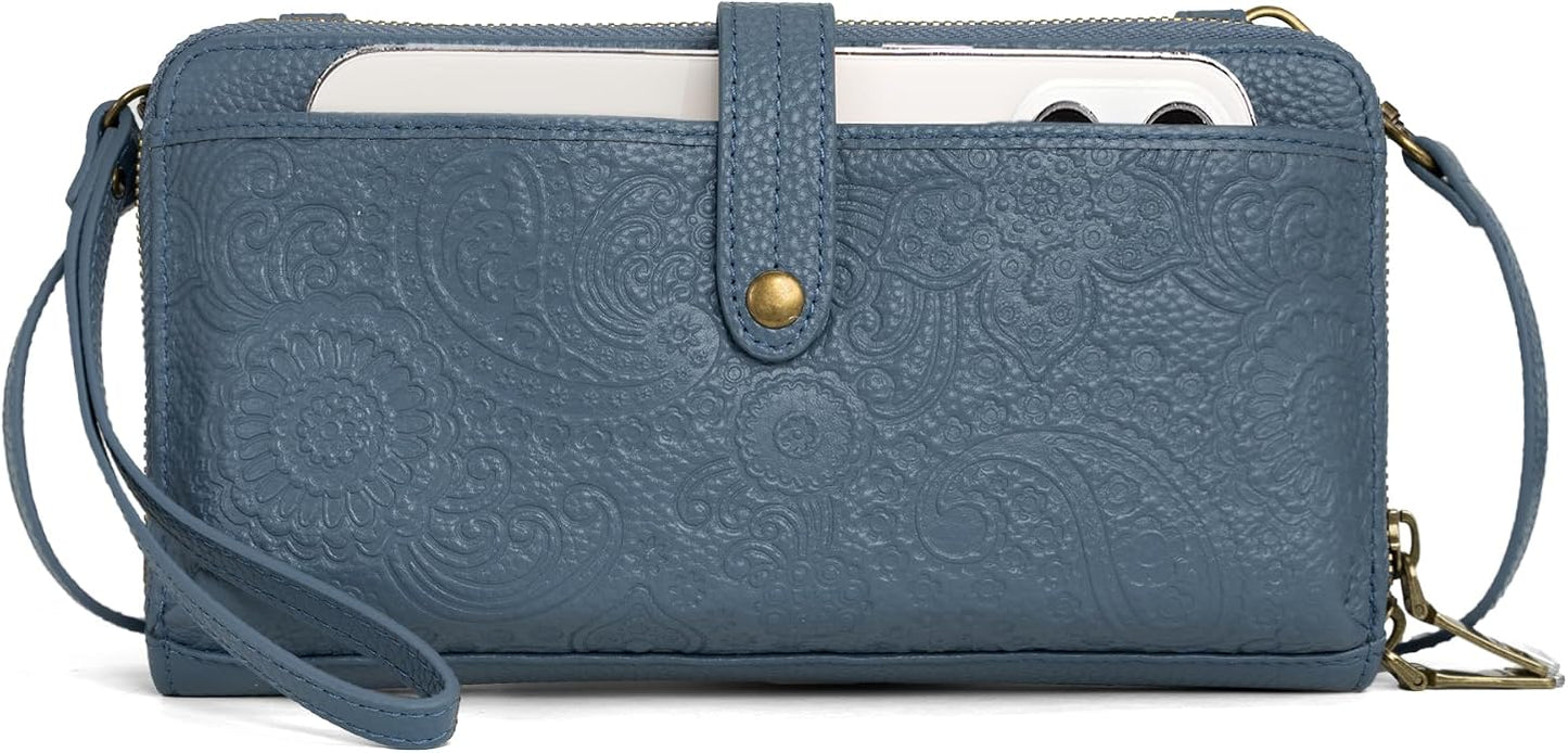 befen Leather Wristlet Wallet for Women Cell Phone Purse with Built in Wallet Vintage Leather Crossdody Bag Clutch Purse
