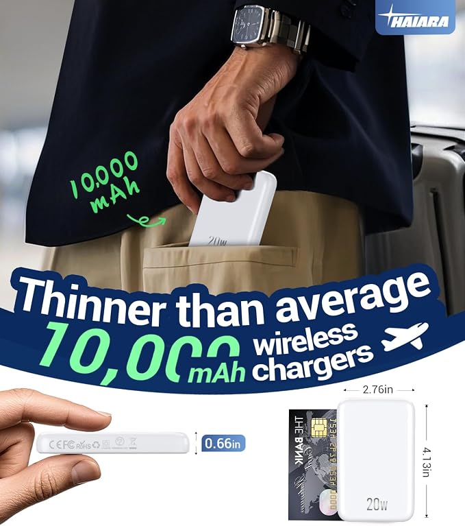 Portable Charger for Magsafe Power Bank - 10000mAh Magnetic Phone Charger, USB-C 22W PD Fast Charging, Slim Wireless Battery Pack for iPhone 17/16/15/14/13 Series,for Travel Cruise Essentials-Pearl