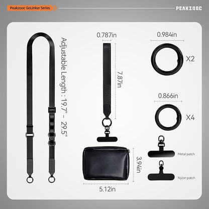 Phone Lanyard Crossbody, Clip and Go Phone Strap Crossbody, Adjustable Cell Phone Strap with Detachable Pouch for All Smartphones, Black
