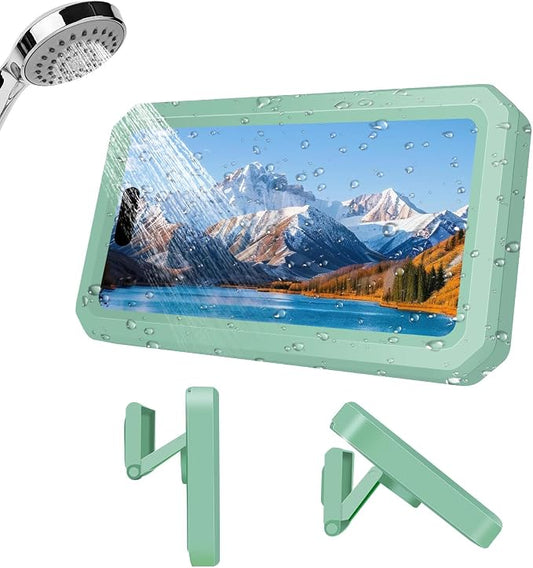 Shower Phone Holder Waterproof, 480° Rotatable Retractable Adjustable Anti-Fog High Sensitivity Touch Screen Bathroom Shower Phone Case, Bathroom Wall Phone Mount for 4-7" Cellphones (Green)