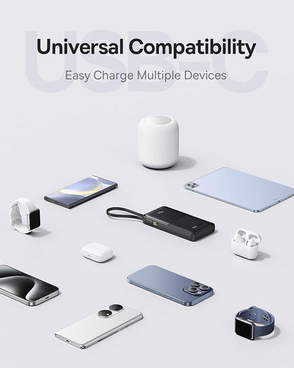 Baseus Portable Charger, 10000mAh Fast Charging Power Bank, 22.5W PD3.0 QC3.0 Battery Pack Built-in USB C Braided Cable, Travel Essentials for iPhone 17 16 15, iPad, S25/S24, Indoor/Outdoor, Travel