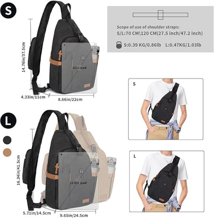 OSOCE Sling Bag for Men, Anti Theft Crossbody with Tunnel Lock, Waterproof Canvas Shoulder Backpack for Travel Hiking Daily