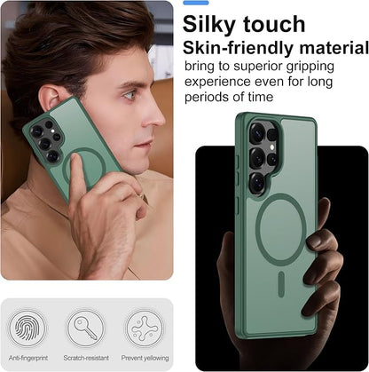 For Samsung Galaxy S25 Ultra Case [Compatible with Magsafe] Translucent Matte Magnetic Phone Case,Slim Thin Duty Shockproof Protection Cover with 2pc Screen Protector Case for S 25 Ultra-Dark green
