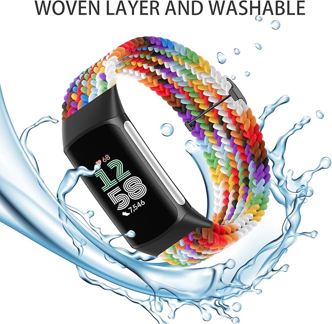 Braided Solo Loop Bands Compatible with Fitbit Charge 6/Charge 5, 3 Pack Adjustable Stretchy Wristbands Soft Woven Nylon Replacement for Fitbit Charge 5/Charge 6 Tracker Smart Watch for Women Men