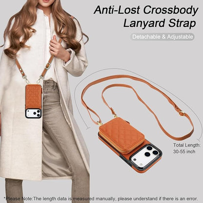 Bocasal Crossbody Wallet Case for iPhone 17 Pro Max, RFID Blocking PU Leather Zipper Handbag Purse Flip Cover, Kickstand Folio Case with Card Slots Holder Wrist Strap Lanyard 5G 6.9 Inch (Brown)