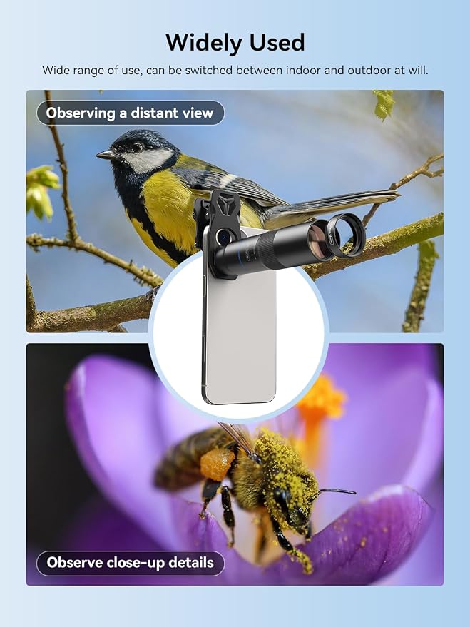 MIAO LAB 10X Telephoto Lens & 200mm Macro Lens, 2-in-1 Aluminum Phone Camera Lens Kit with Universal Clip. Phone Lens Attachment Fit for iPhone 17/16/15/14, Samsung, Android Phone and Most Smartphone