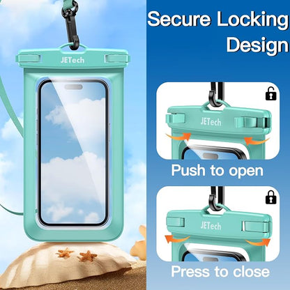 JETech Waterproof Phone Pouch, 2 Pack Water Proof Case for iPhone 17e 17 16e 16 15 14 Air Pro Max Plus, Galaxy S26 S25 Ultra, Pixel 10 Series and Others up to 7.2 Inch, IPX8 Dry Bag (Black+Green)