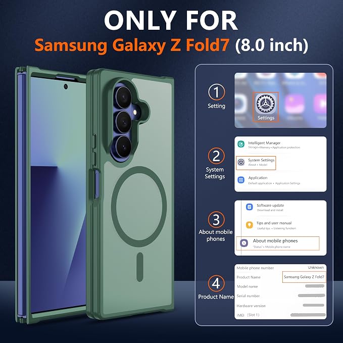 Pilaru for Samsung Galaxy Z Fold 7 case [Compatible with Magsafe] Translucent Matte Magnetic Phone Case,Slim Thin Duty Shockproof Protection Z Fold 7 Cover -Dark Green