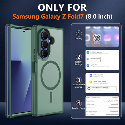 Pilaru for Samsung Galaxy Z Fold 7 case [Compatible with Magsafe] Translucent Matte Magnetic Phone Case,Slim Thin Duty Shockproof Protection Z Fold 7 Cover -Dark Green