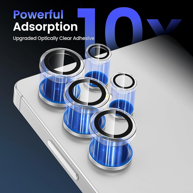 Tensea (3+2PCS Compatible with Samsung Galaxy S25 Ultra Camera Lens Protector, 9H Tempered Glass Camera Cover Screen Protector Metal Individual Ring [Installation Tray][Case Friendly]