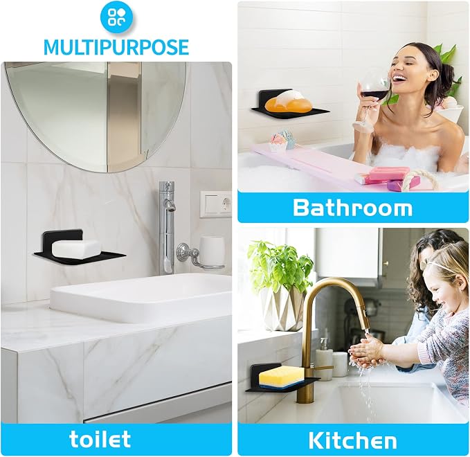 YUZP Soap Holder for Shower with Stainless Steel,Rustproof Soap Saver Sponge Holder for Bathroom,Tub,Kitchen Sink (2PCS Black)